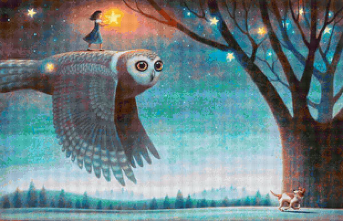 Детская тема - сова, дерево, собака - предпросмотр