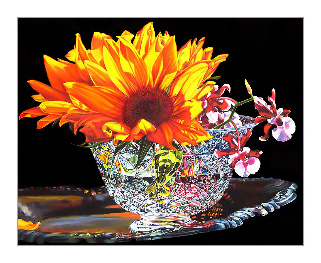 Солнечный букетик. - орхидея, цветы, ваза, букет, живопись - оригинал