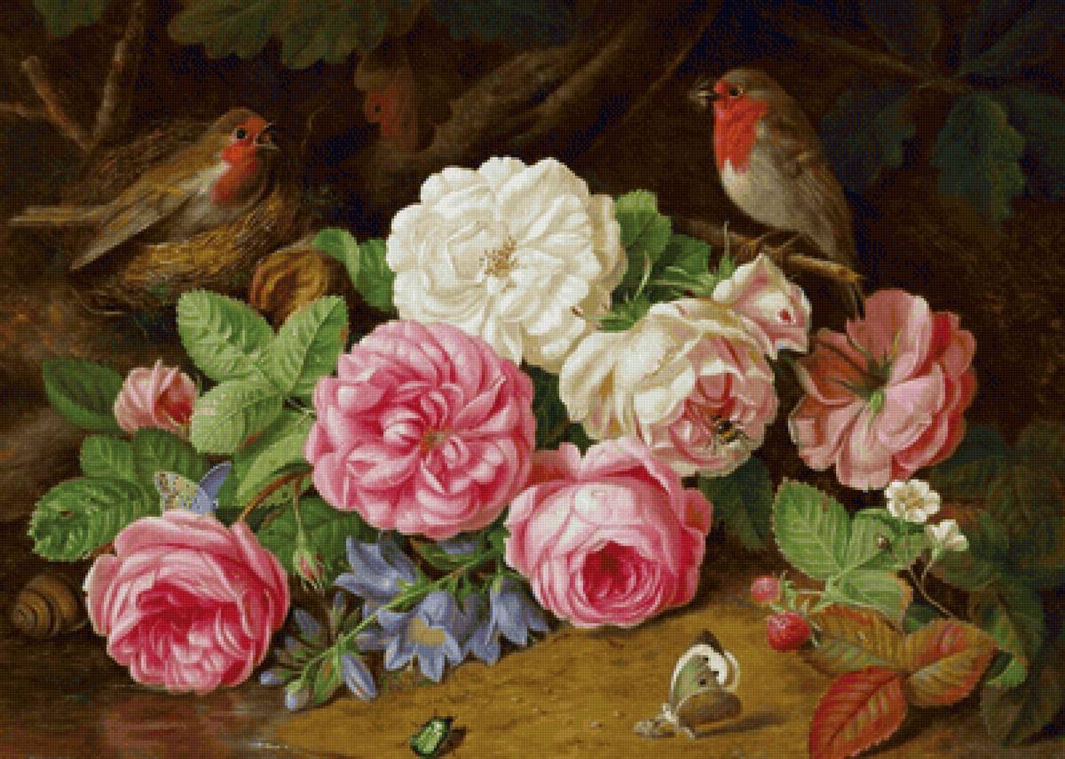 Boque de flores. - flores. pássaros.rosas. - предпросмотр