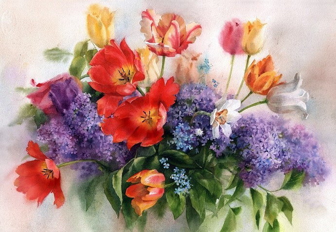 Тюльпаны и сирень - букет - оригинал