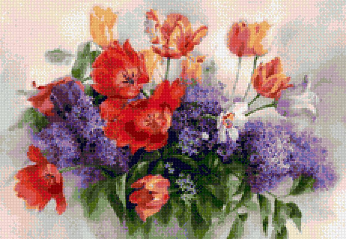 Тюльпаны и сирень - букет - предпросмотр