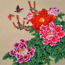 Оригинал схемы вышивки «Китайская живопись. Пионы» (№2333861)