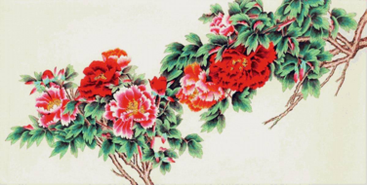 Цветы - живопись, цветы, китайская живопись - предпросмотр