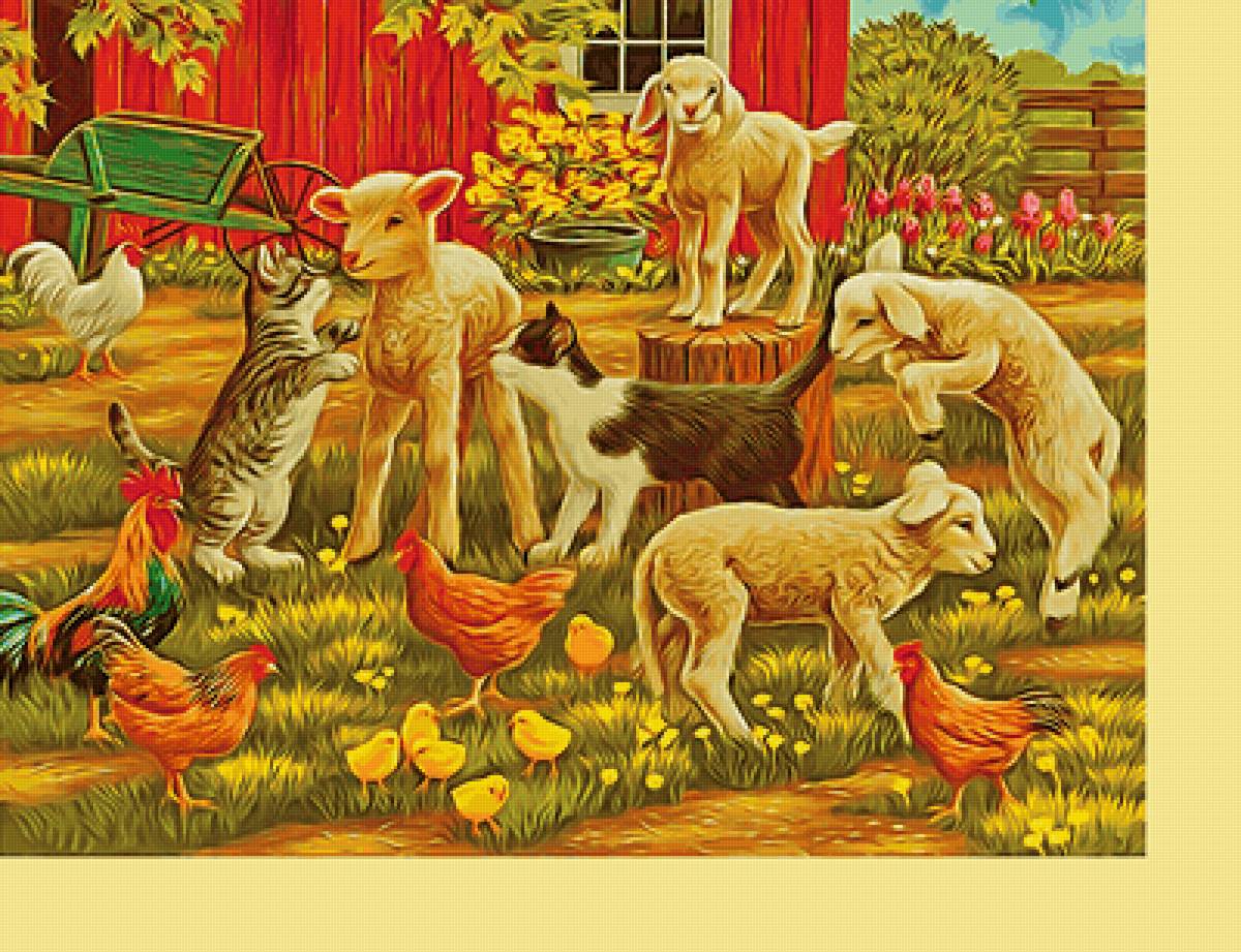 Во дворе - птицы, животные - предпросмотр