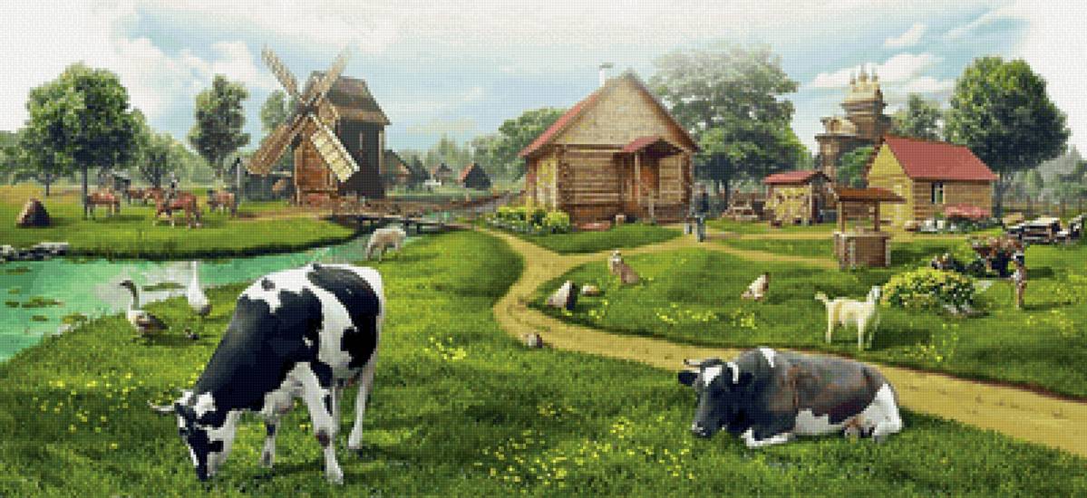 Vila . - vila .animais .rio .moinho. - предпросмотр