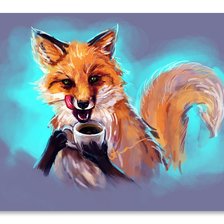 Схема вышивки «лиса с кофе»