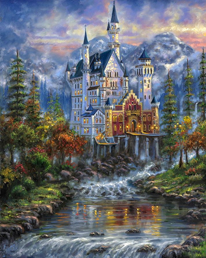 Замок на водопадах - река, водопад, замок - оригинал