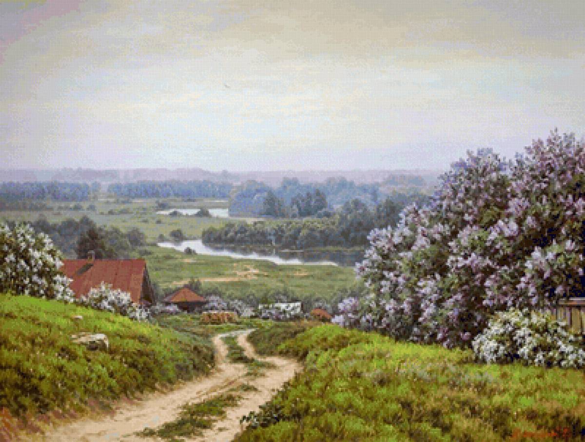 Paisagem. - flores .paisagens.rio. casas. - предпросмотр