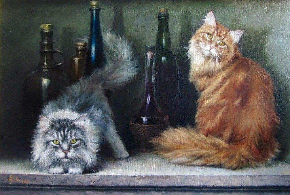 кошки - вино, животные, кошки - оригинал