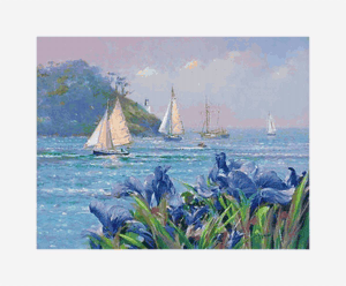 паруса 5 - море, пейзаж, парус, ирисы - предпросмотр