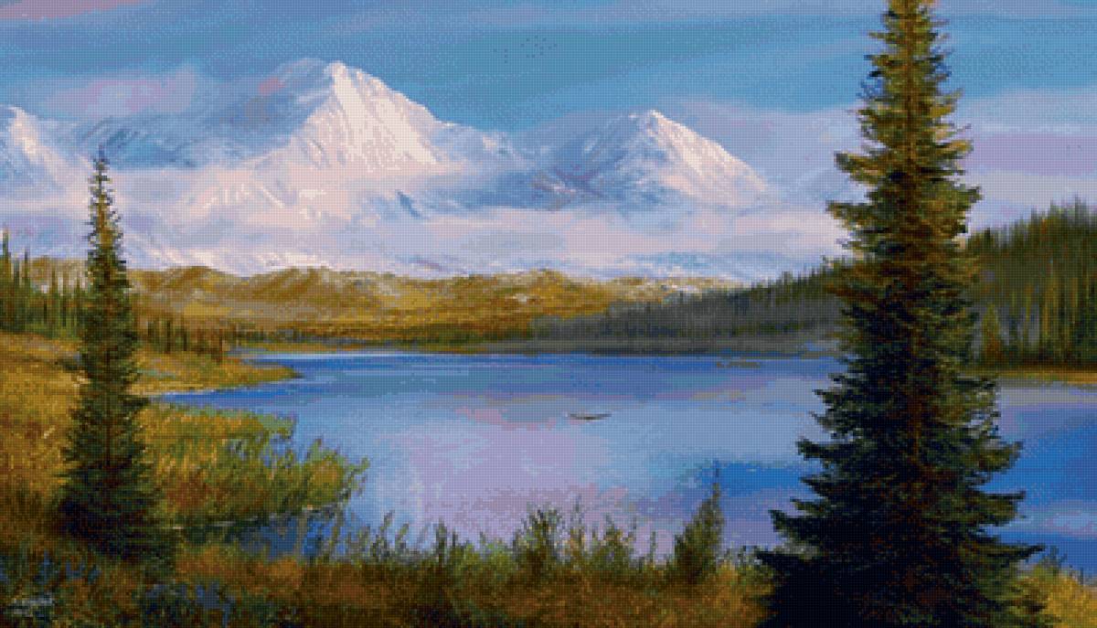 Горное озеро - ель, пейзаж, горы, озеро - предпросмотр