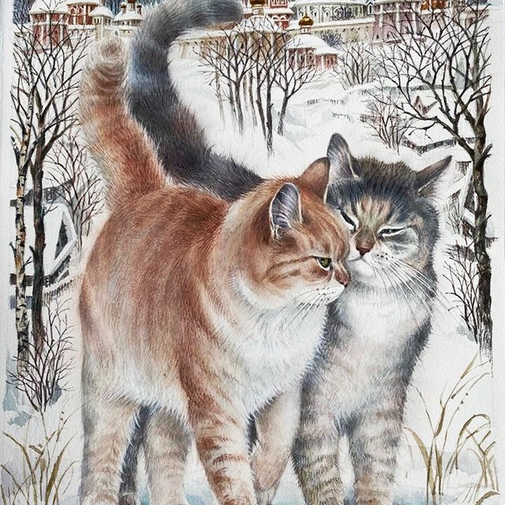 Casal de gatos. - animais. ilustração. - оригинал