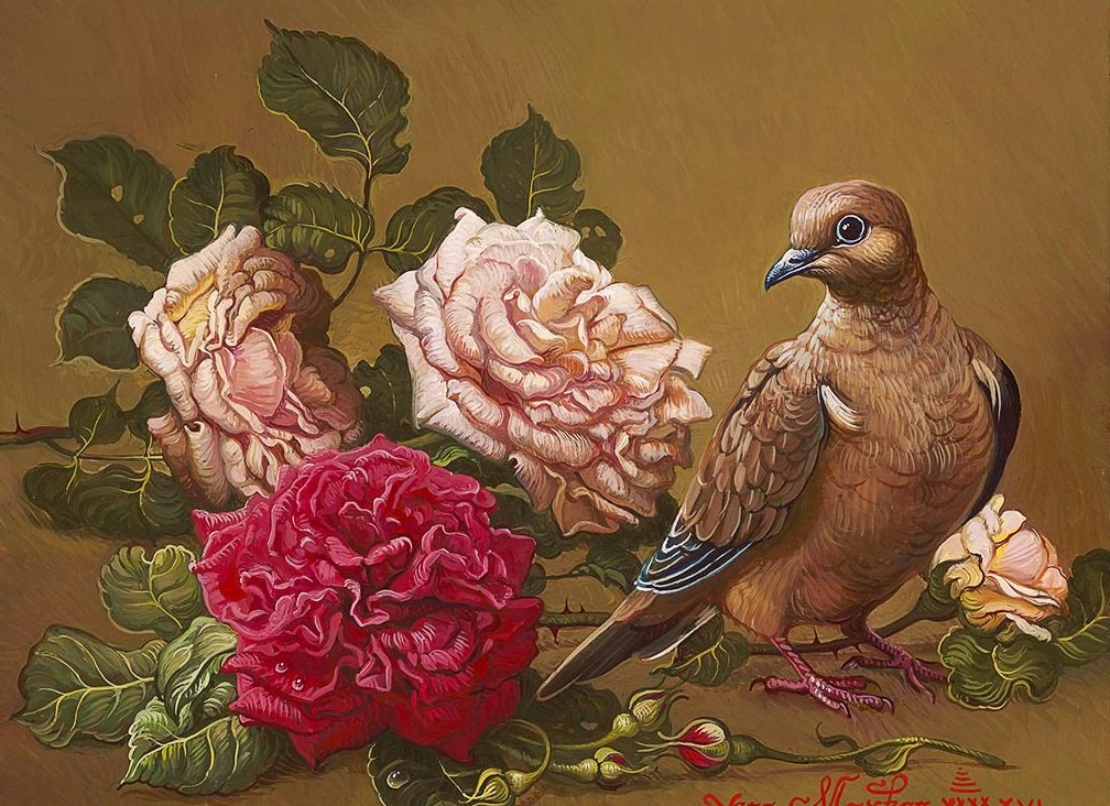 Rosas e pássaro. - flores .rosas .pássaro. - оригинал