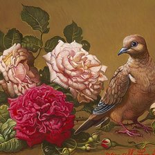 Rosas e pássaro.