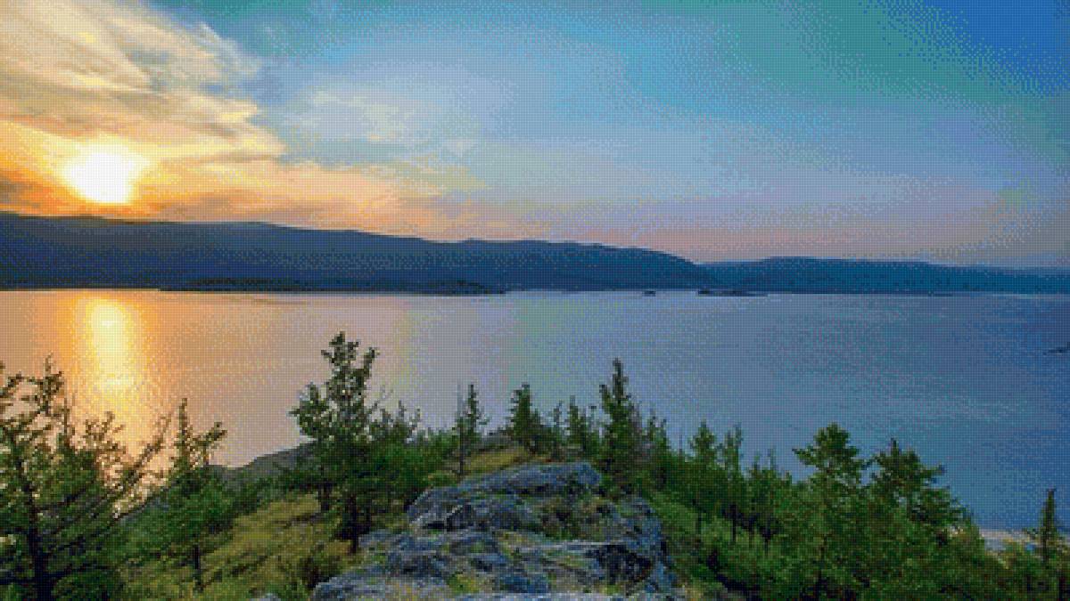 Озеро - закат, озеро, природа, пейзаж - предпросмотр