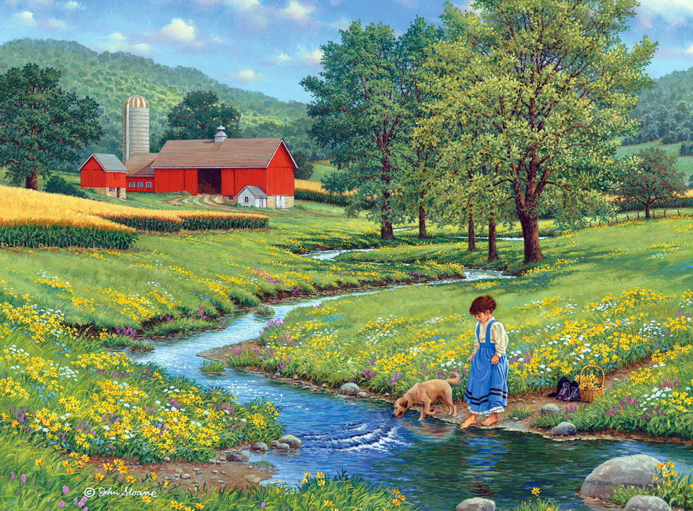 девочка у ручья - пейзажи - оригинал