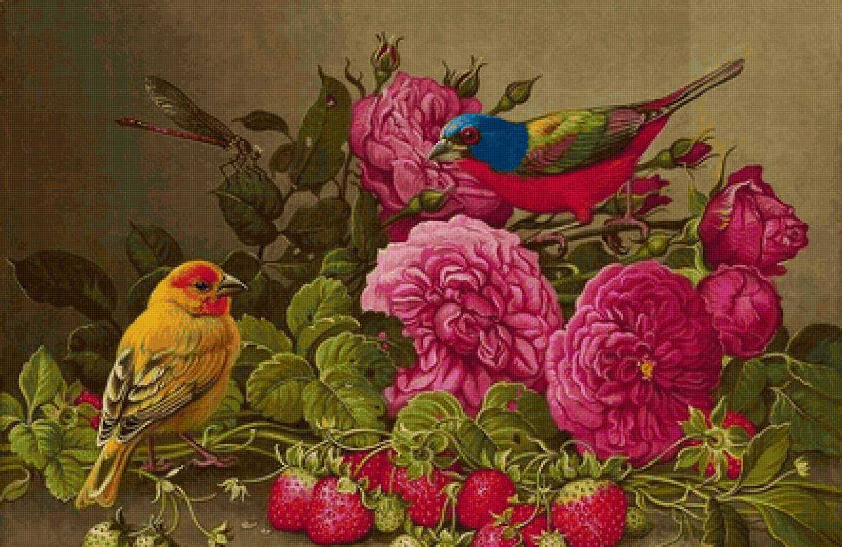 Flores e pássaros. - flores.frutas., pássaro - предпросмотр