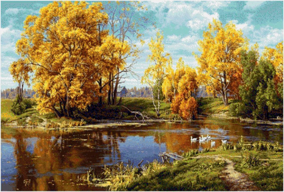 пруд осенью - пейзажи - предпросмотр