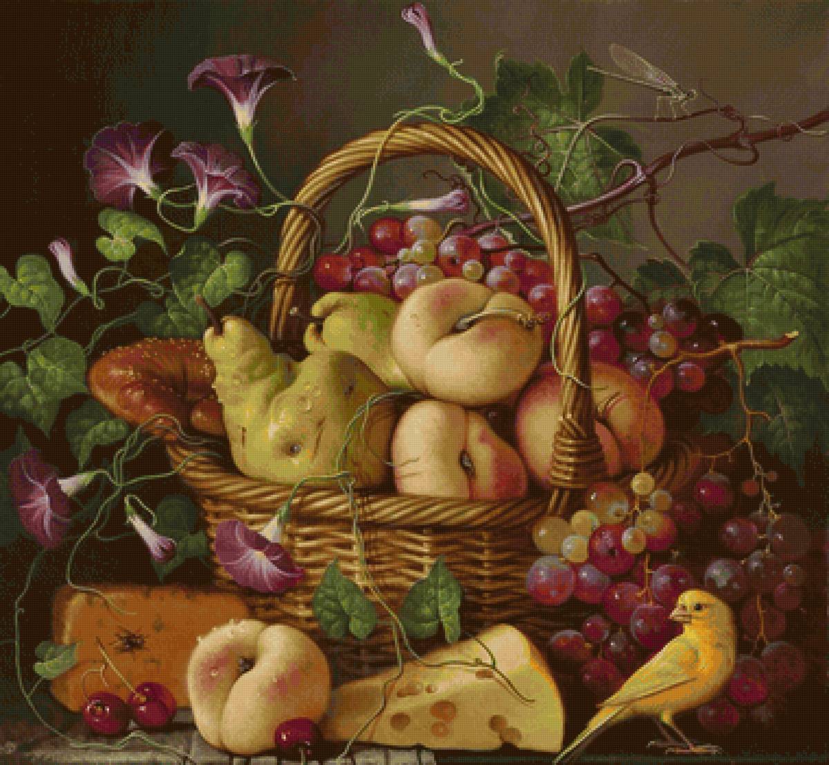 Cesta com frutas. - flores.frutas., pássaro - предпросмотр