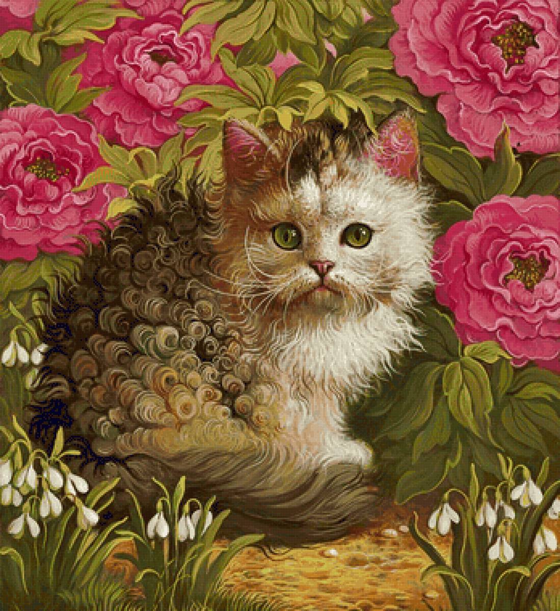 Gato. - animais.flores.rosas. - предпросмотр