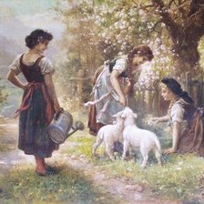 Схема вышивки «girl with sheep»