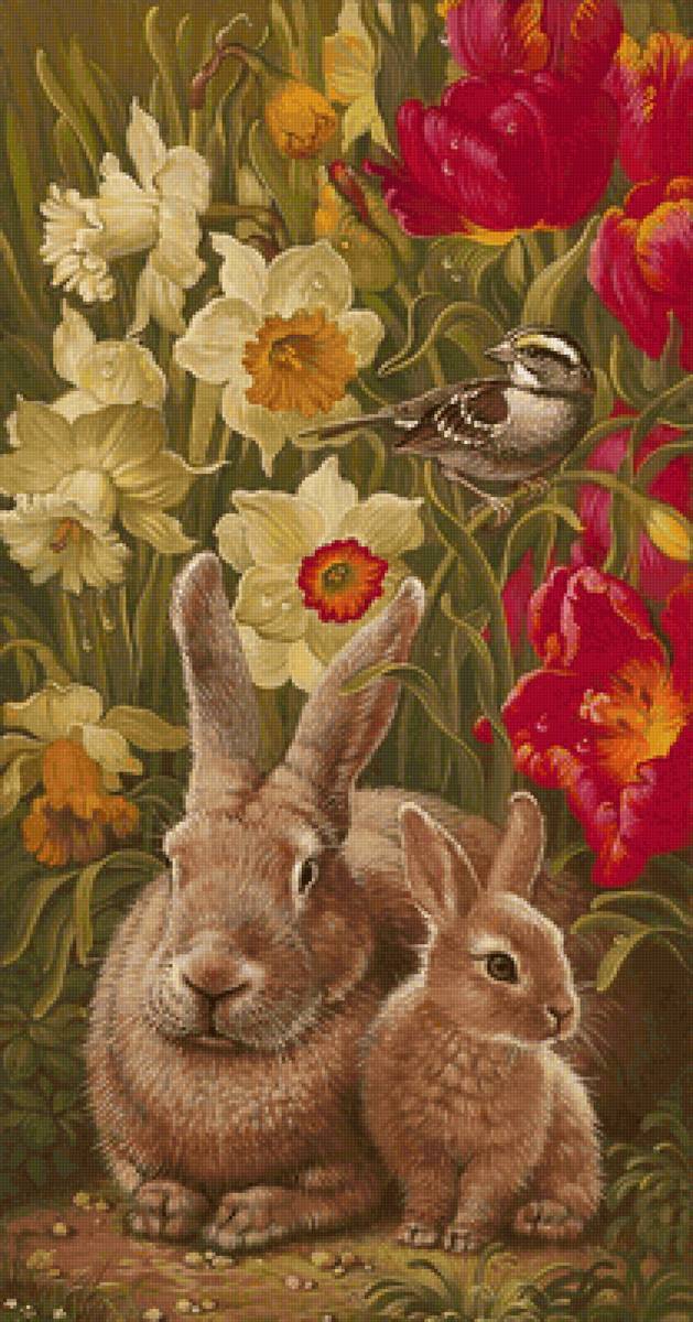 Coelhos. - animais.flores. jardim .pássaros. - предпросмотр