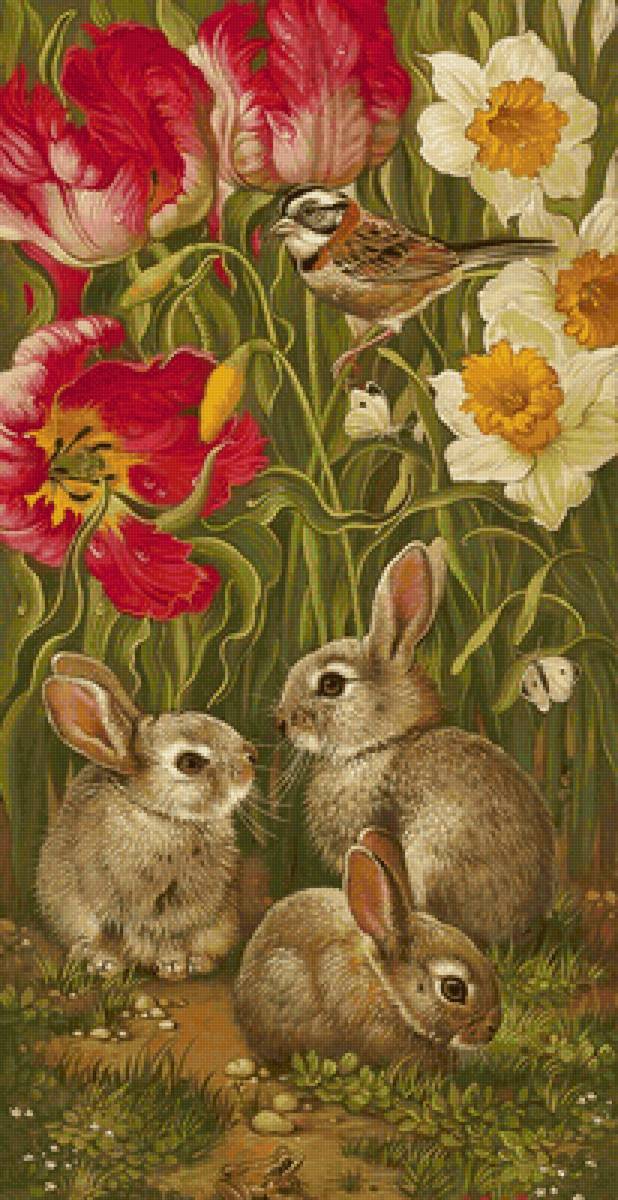 Coelhos. - animais.flores. jardim. - предпросмотр