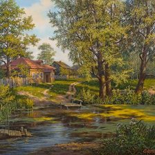 Схема вышивки «деревенский пруд»