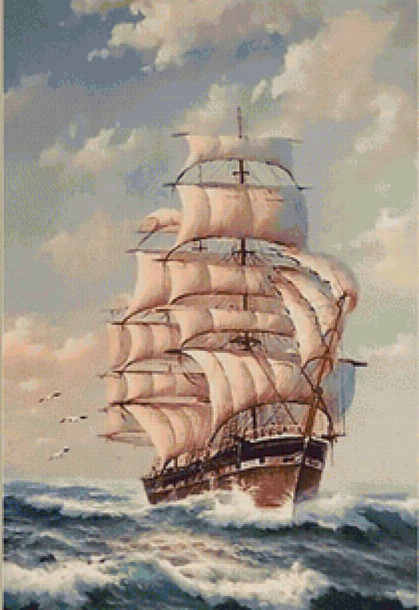 По волнам - шхуна, парусник, океан, корабль, море - предпросмотр