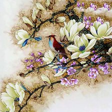 Птица в цветах