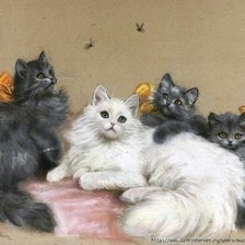 Схема вышивки «Кошка с котятами»