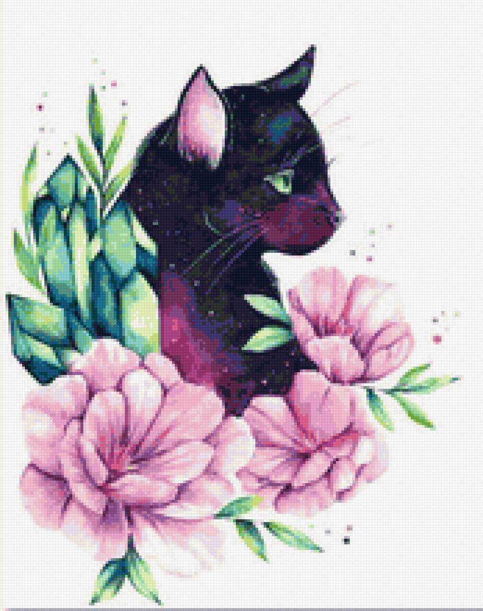 Космо котик - космос, цветы, котик - предпросмотр