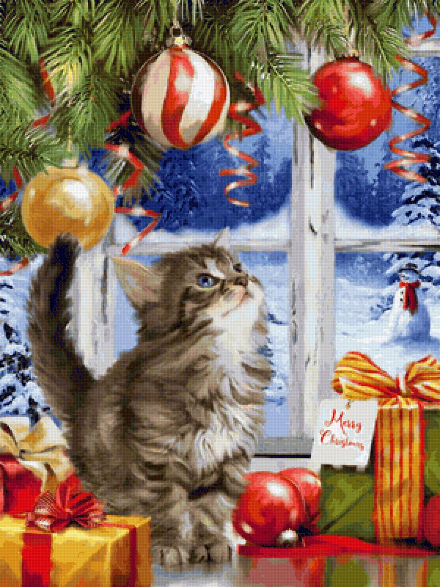 Gato en la ventana - navideño - предпросмотр