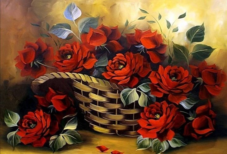 Розы в корзине - розы, букет, цветы - оригинал