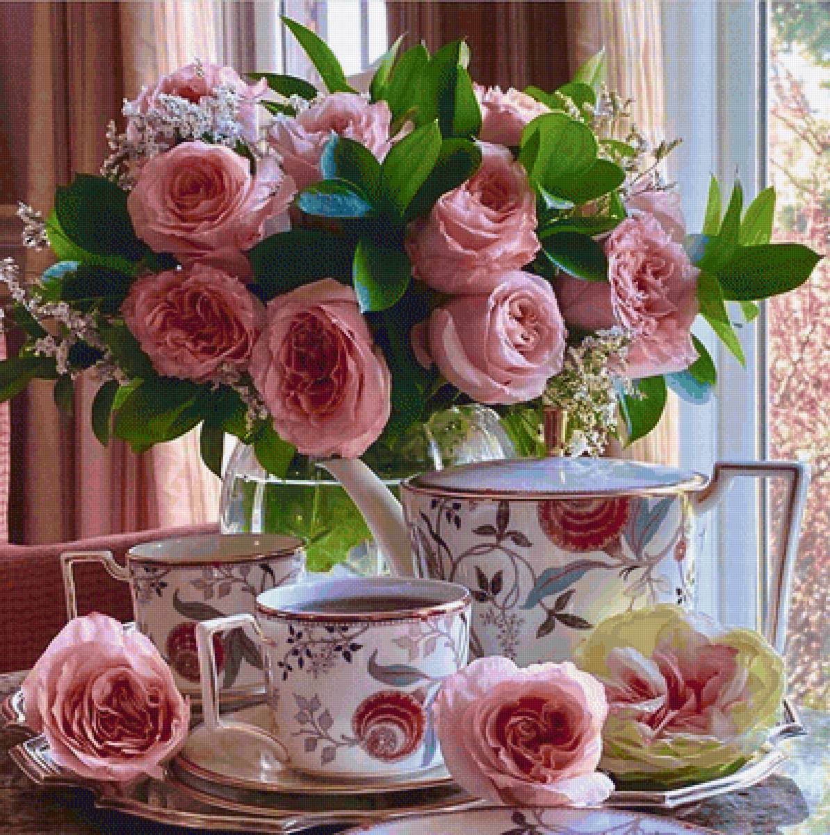 desayuno - rosas, romantico - предпросмотр