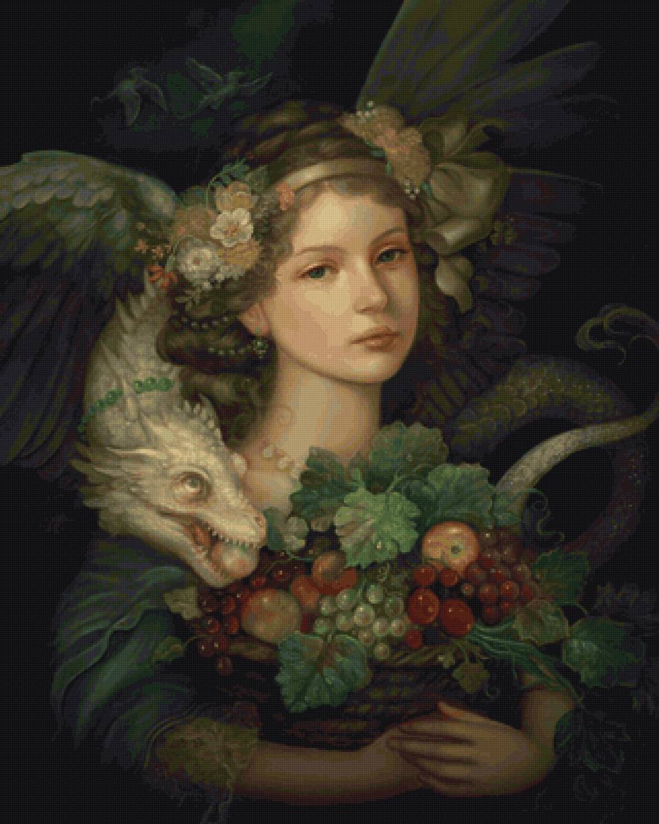 девушка и дракон - портрет, девочка, девушка - предпросмотр