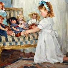 Схема вышивки «Girl playing with dolls»