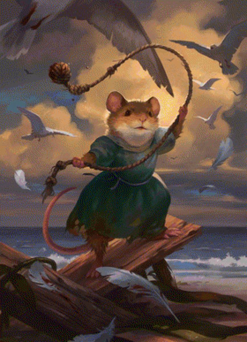 Капитан Крыса - птицы, пейзаж, животное, крыса, чайка, море - предпросмотр