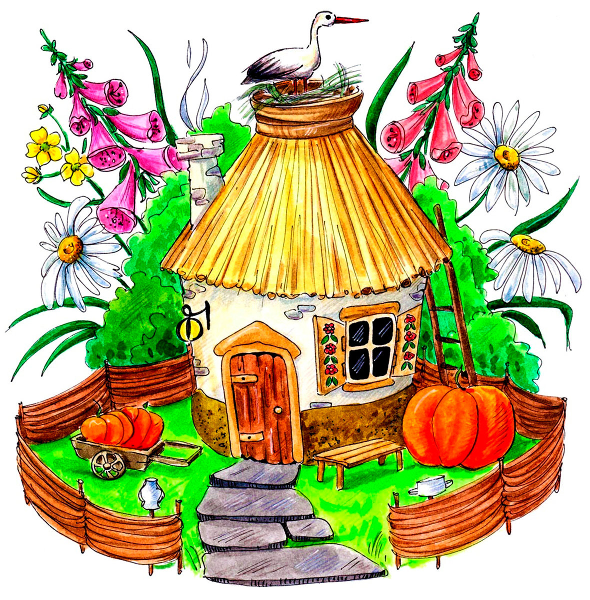 Аист на крыше - вышивка - оригинал