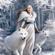 Оригинал схемы вышивки «Белые волки и девушка» (№2353480)