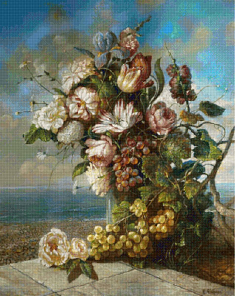 Триптих Цветы на море 1 - цветы, море, триптих - предпросмотр