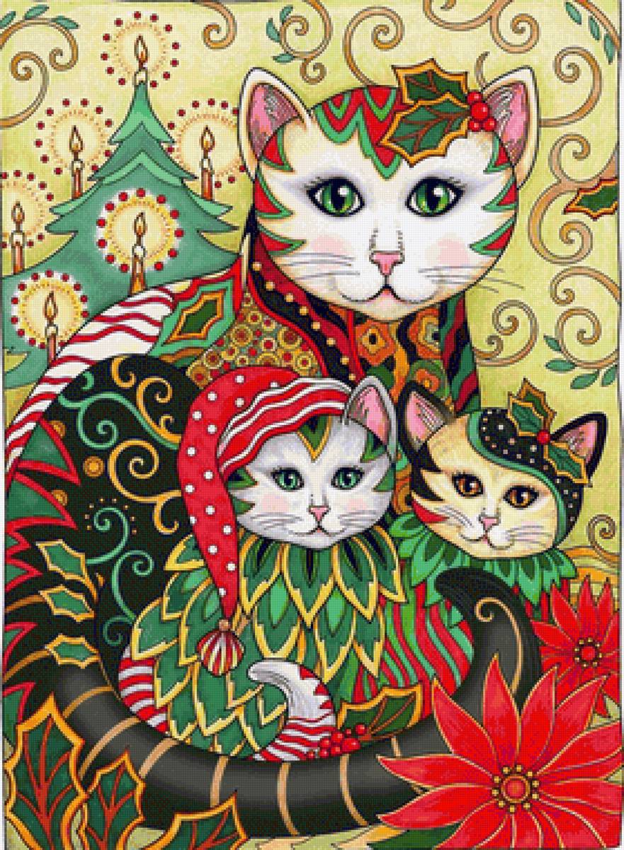 Gata com gatinhos. - animais. ilustração.pintura. - предпросмотр