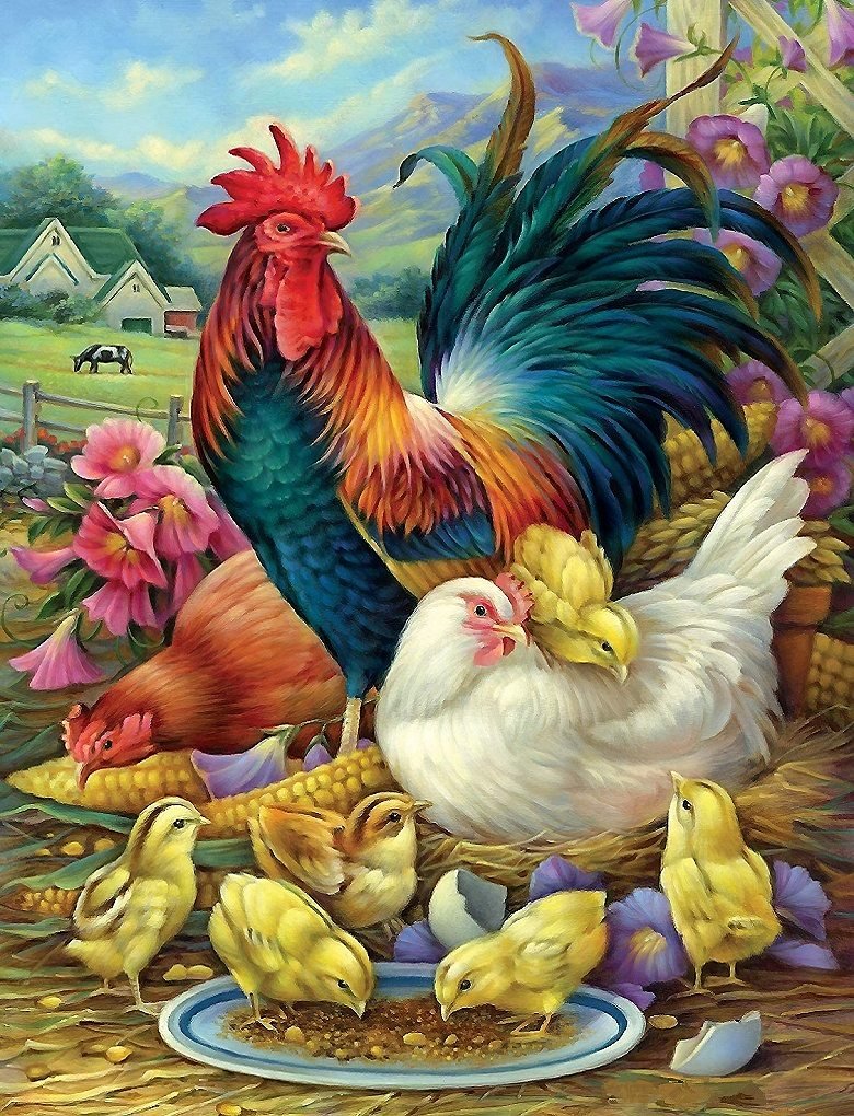 птичий двор - петух, курица, цыплята - оригинал