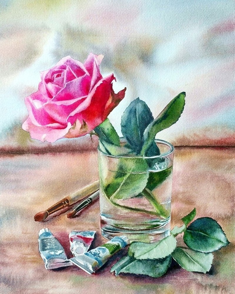 розы - пнк, акварель, розы - оригинал