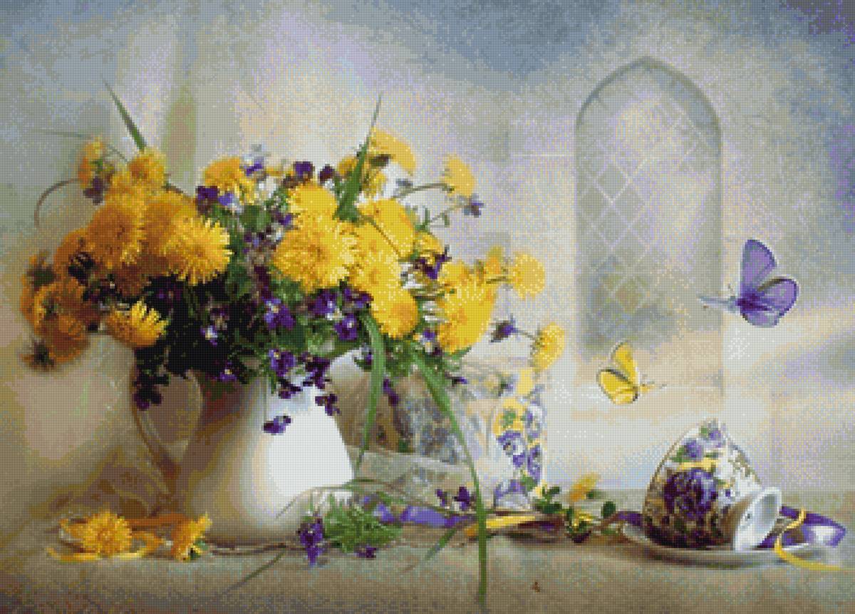 одуванчики - цветы, акварель, пнк - предпросмотр