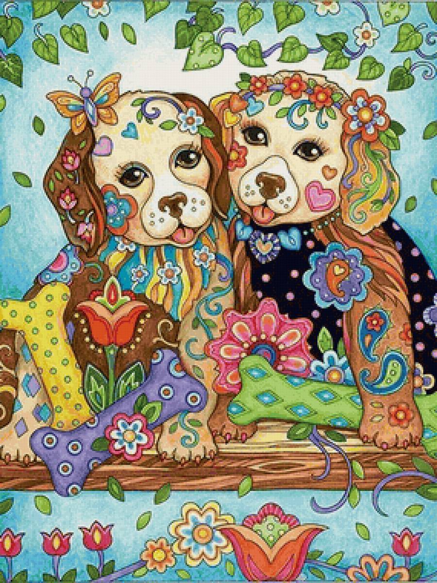 Cachorrinhos . - animais. ilustração .pintura. - предпросмотр