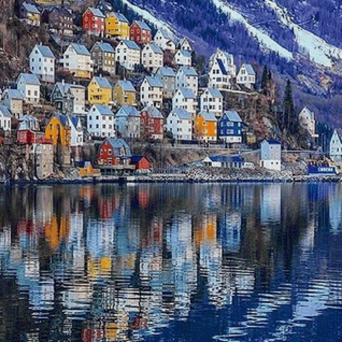 pueblo reflejo en el rio - предпросмотр