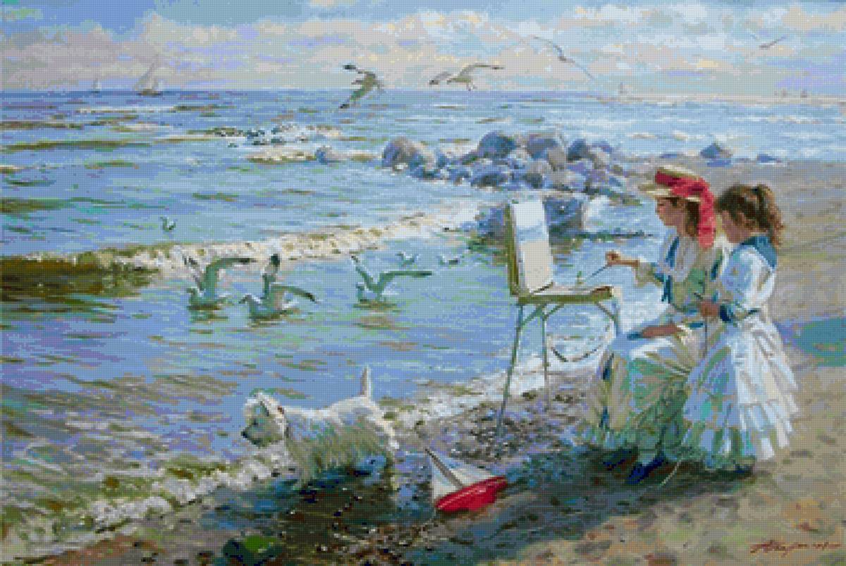 юные художницы - картина, худ. аверин - предпросмотр