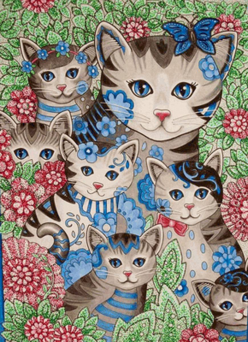 Gata com gatinhos. - animais .pintura, ilustração. - предпросмотр