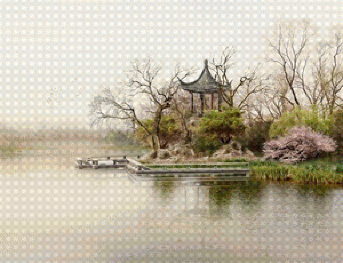 Пагода - китай пагода, деревья, вода - предпросмотр